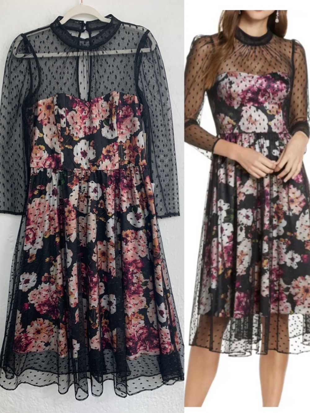 Eliza J Black Floral Tulle Illusion Dress Sz 12